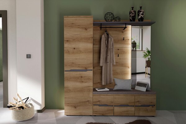 ŠATNÍ PANEL, barvy grafitu, barvy dubu, 120/149/30 cm Xora - Šatní panely, Online Only