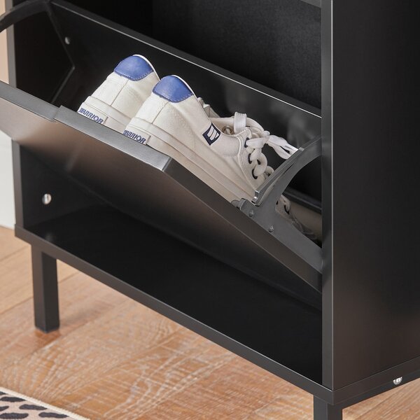 Sobuy Fsr151-H-Sch Sklápěč Bot Se 3 Klopami Úzký Botník Botník Černá 50X129X19Cm