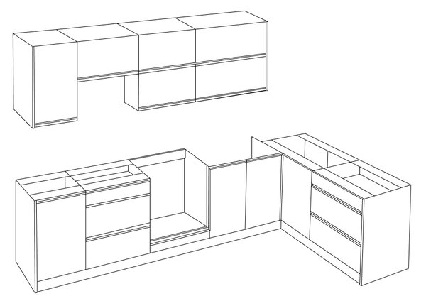 KONDELA Rohová univerzální kuchyňská linka 300x180, dub artisan/černá, BRECK