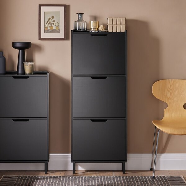 Sobuy Fsr151-H-Sch Sklápěč Bot Se 3 Klopami Úzký Botník Botník Černá 50X129X19Cm