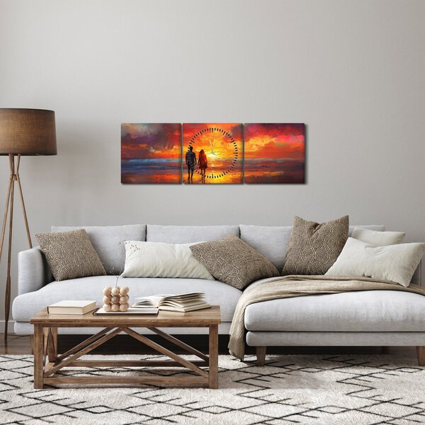 Obraz - Procházka na pláži (s hodinami) (90x30 cm)