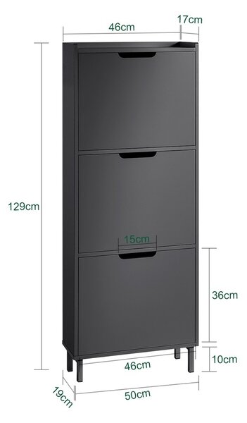 Sobuy Fsr151-H-Sch Sklápěč Bot Se 3 Klopami Úzký Botník Botník Černá 50X129X19Cm