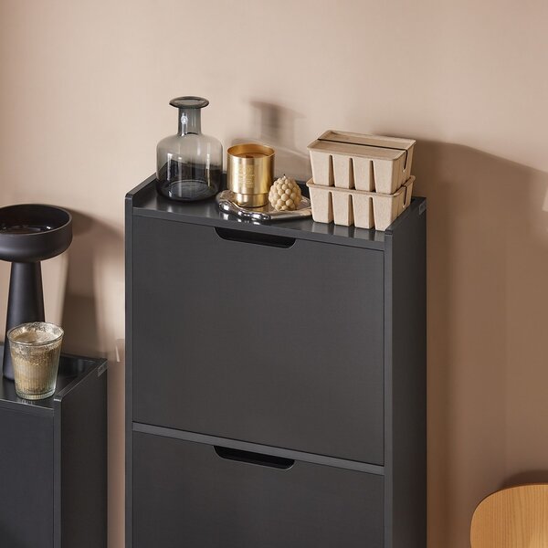 Sobuy Fsr151-H-Sch Sklápěč Bot Se 3 Klopami Úzký Botník Botník Černá 50X129X19Cm