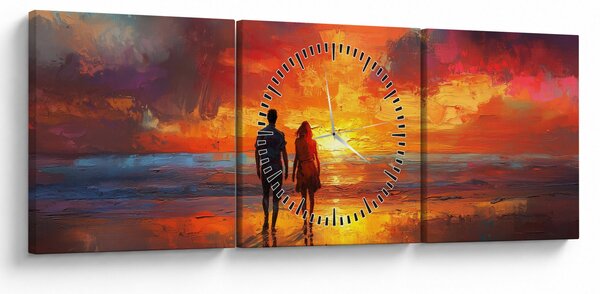 Obraz - Procházka na pláži (s hodinami) (90x30 cm)