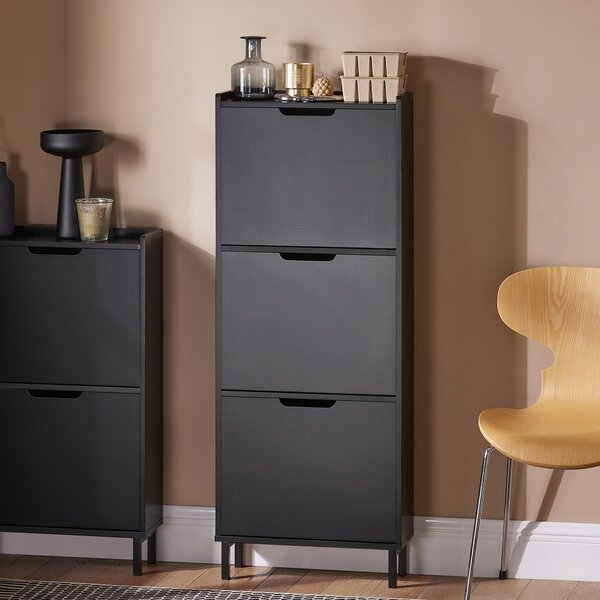 Sobuy Fsr151-H-Sch Sklápěč Bot Se 3 Klopami Úzký Botník Botník Černá 50X129X19Cm