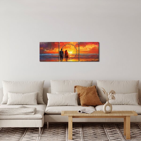 Obraz - Procházka na pláži (s hodinami) (90x30 cm)