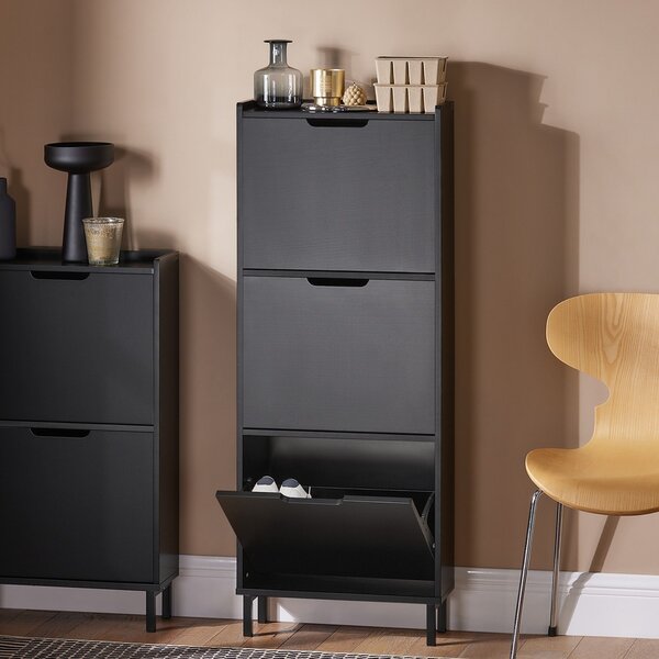 Sobuy Fsr151-H-Sch Sklápěč Bot Se 3 Klopami Úzký Botník Botník Černá 50X129X19Cm