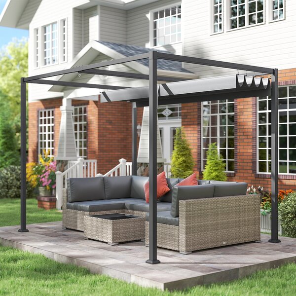 Outsunny Pergola přibližně 3x2m Zahradní Pavilon Terasové Krytí Kovový Samostatně Stojící Zahradní Pavilon s Nastavitelnou Střechou, UV Ochrana, Ochra