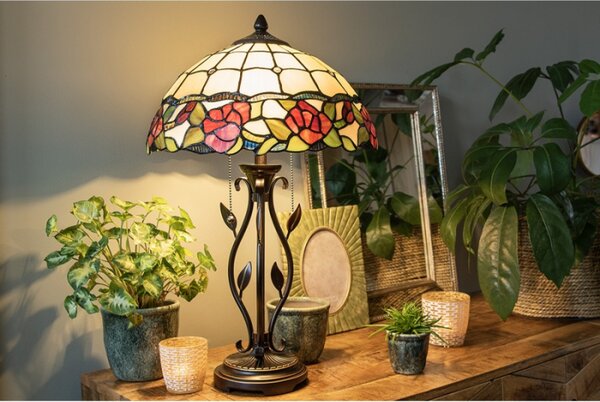 Stolní lampa Tiffany s růžemi Ruusut – 35x61 cm
