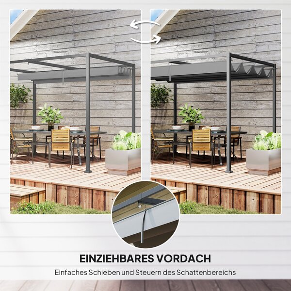 Outsunny Pergola přibližně 3x2m Zahradní Pavilon Terasové Krytí Kovový Samostatně Stojící Zahradní Pavilon s Nastavitelnou Střechou, UV Ochrana, Ochra