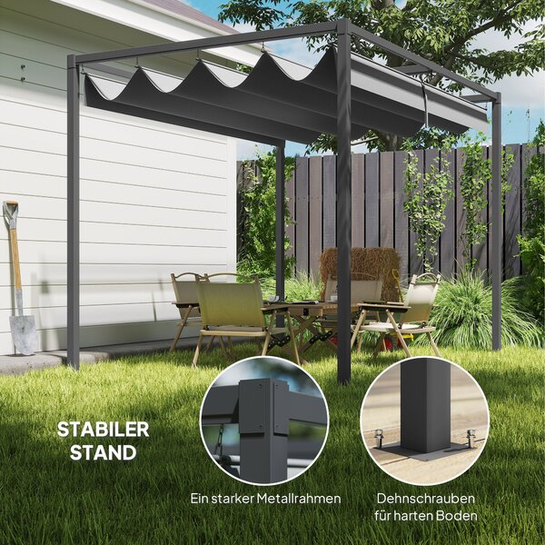 Outsunny Pergola přibližně 3x2m Zahradní Pavilon Terasové Krytí Kovový Samostatně Stojící Zahradní Pavilon s Nastavitelnou Střechou, UV Ochrana, Ochra