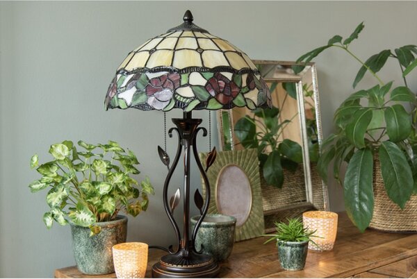 Stolní lampa Tiffany s růžemi Ruusut – 35x61 cm