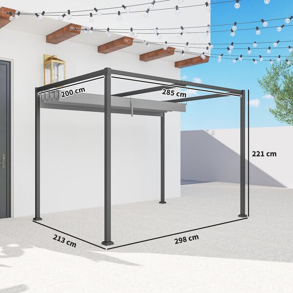 Outsunny Pergola přibližně 3x2m Zahradní Pavilon Terasové Krytí Kovový Samostatně Stojící Zahradní Pavilon s Nastavitelnou Střechou, UV Ochrana, Ochra