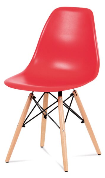 Jídelní židle, plast červený / masiv buk / kov černý