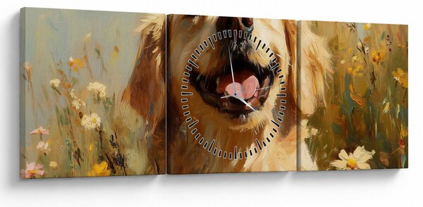 Obraz - Šťastný psík (s hodinami) (90x30 cm)