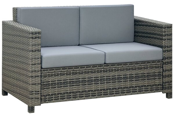 Outsunny Poly-Ratanová Pohovka s Polštáři pro 2 Osoby, Zahradní Lounge Pohovka, Kov, Polyester, Šedá, 130 x 70 x 80 cm | Aosom