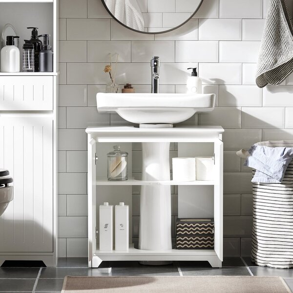Sobuy Bzr108-Ii-W Umyvadlová Skříňka Skříňka Pod Umyvadlo Koupelnová Skříňka Koupelnový Nábytek Bílá 60X60X30Cm