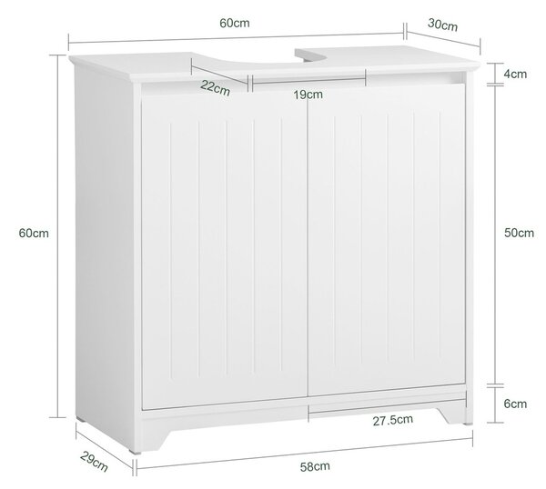 Sobuy Bzr108-Ii-W Umyvadlová Skříňka Skříňka Pod Umyvadlo Koupelnová Skříňka Koupelnový Nábytek Bílá 60X60X30Cm