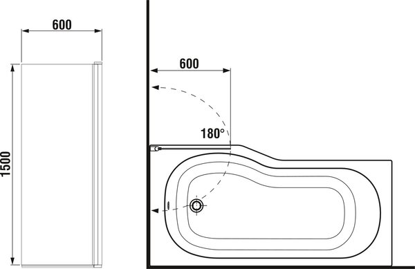 Jika Tigo vanová zástěna 60 cm jednodílný stříbrná lesk/čiré sklo H2562140026681