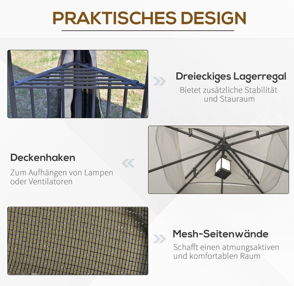 Zahradní altán Outsunny s dvojitou střechou a 4 bočními stěnami, kov + polyester, 2,99 x 2,99 x 2,74 m | Aosom