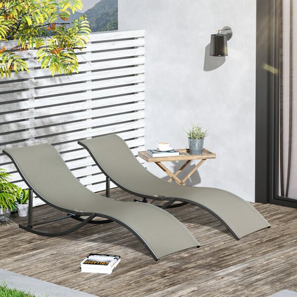 Outsunny 2dílná sada slunečních lehátek, zahradní lehátka, ergonomické textilní lehátko, hliníkové lehátko, světlá šedá 165 x 61 x 63 cm | Aosom