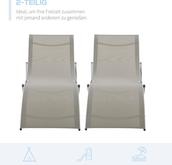 Outsunny 2dílná sada slunečních lehátek, zahradní lehátka, ergonomické textilní lehátko, hliníkové lehátko, světlá šedá 165 x 61 x 63 cm | Aosom