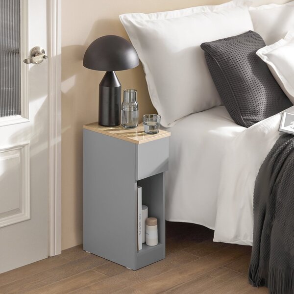 Sobuy Fbt111-Hgx2 Noční Stolek Set 2 Ks Rozkládací Stolek Odkládací Stolek Noční Skříňka Světle Šedá 20X60X35Cm
