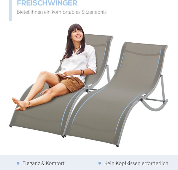 Outsunny 2dílná sada slunečních lehátek, zahradní lehátka, ergonomické textilní lehátko, hliníkové lehátko, světlá šedá 165 x 61 x 63 cm | Aosom