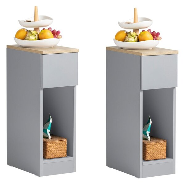 Sobuy Fbt111-Hgx2 Noční Stolek Set 2 Ks Rozkládací Stolek Odkládací Stolek Noční Skříňka Světle Šedá 20X60X35Cm