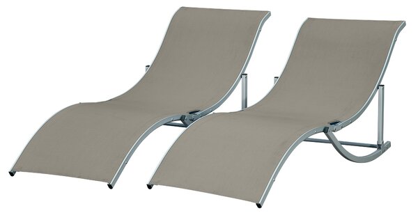 Outsunny 2dílná sada slunečních lehátek, zahradní lehátka, ergonomické textilní lehátko, hliníkové lehátko, světlá šedá 165 x 61 x 63 cm | Aosom