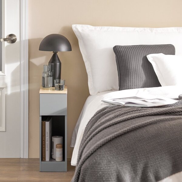 Sobuy Fbt111-Hgx2 Noční Stolek Set 2 Ks Rozkládací Stolek Odkládací Stolek Noční Skříňka Světle Šedá 20X60X35Cm