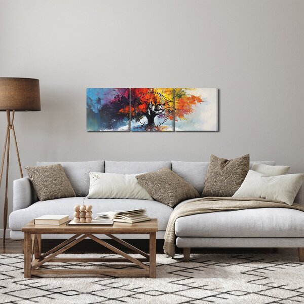 Obraz - Pestrobarevný strom (s hodinami) (90x30 cm)
