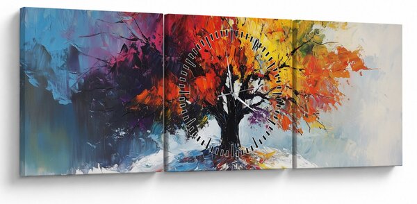Obraz - Pestrobarevný strom (s hodinami) (90x30 cm)