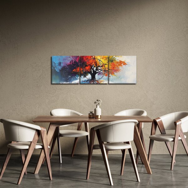 Obraz - Pestrobarevný strom (s hodinami) (90x30 cm)