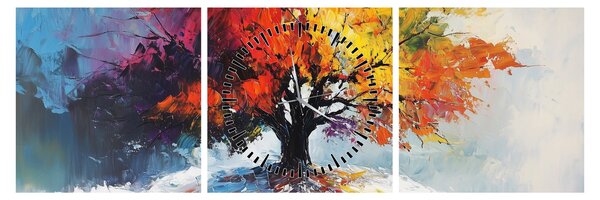 Obraz - Pestrobarevný strom (s hodinami) (90x30 cm)