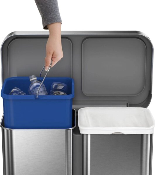 Pedálový odpadkový koš Simplehuman na tříděný odpad – 58l (34/24), kartáčovaná ocel, FPP