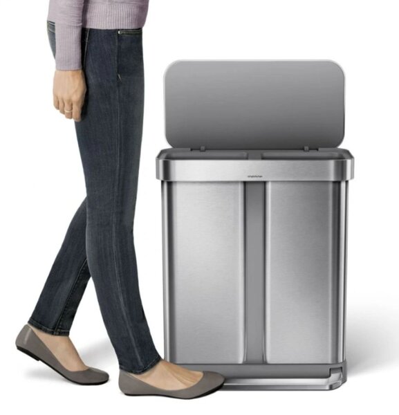 Pedálový odpadkový koš Simplehuman na tříděný odpad – 58l (34/24), kartáčovaná ocel, FPP