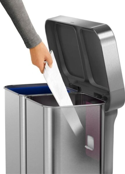 Pedálový odpadkový koš Simplehuman na tříděný odpad – 58l (34/24), kartáčovaná ocel, FPP