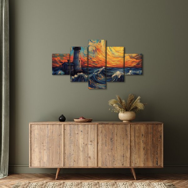 Obraz - Maják ve vlnách (125x70 cm)