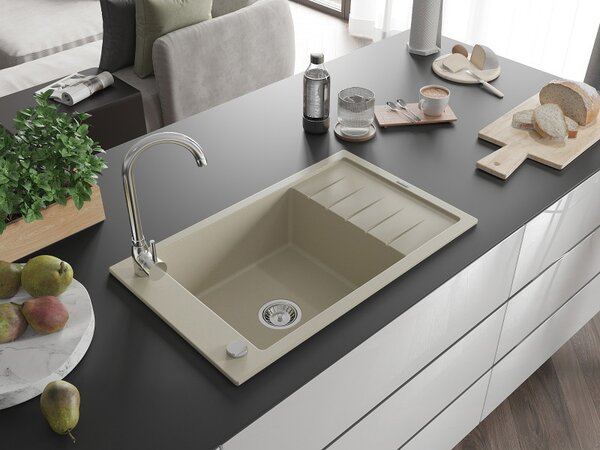 Mexen Elias granitový dřez s 1 komorou a odkapávačem 795 x 480 mm, béžový, sifon chrom - 6511791005-69