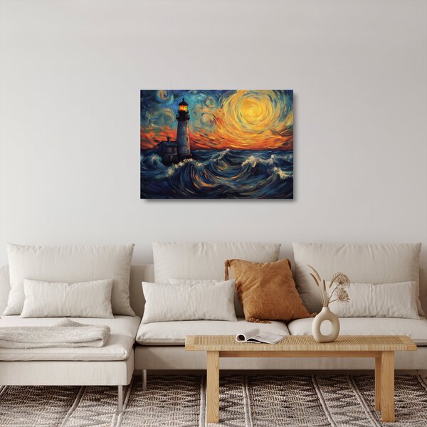 Skleněný obraz - Maják ve vlnách (70x50 cm)