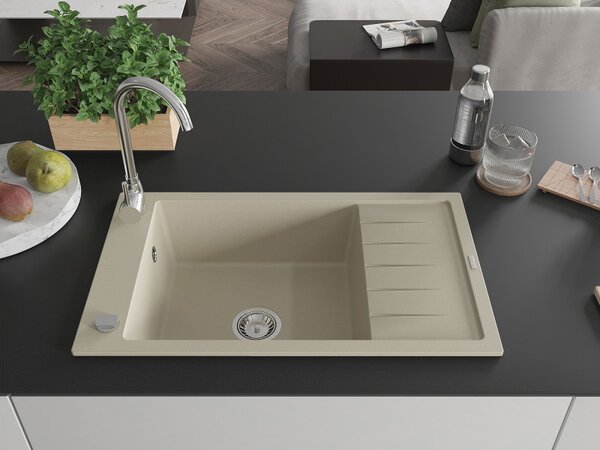 Mexen Elias granitový dřez s 1 komorou a odkapávačem 795 x 480 mm, béžový, sifon chrom - 6511791005-69