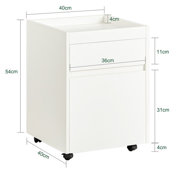 Sobuy Fbt121-W Kancelářský Vozík Boční Vozík Odkládací Stolek Bílý 40X54X40Cm