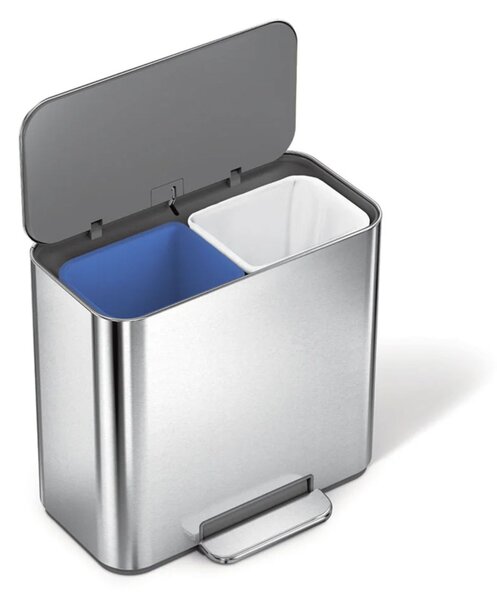 Simplehuman pedálový odpadkový koš na tříděný odpad DUAL MINI, 15 L, nerezová ocel