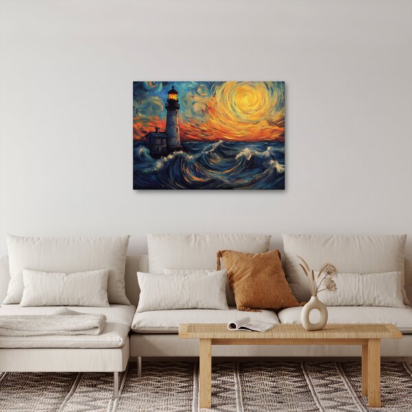Obraz - Maják ve vlnách (70x50 cm)