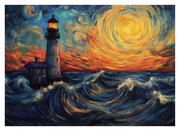 Skleněný obraz - Maják ve vlnách (70x50 cm)