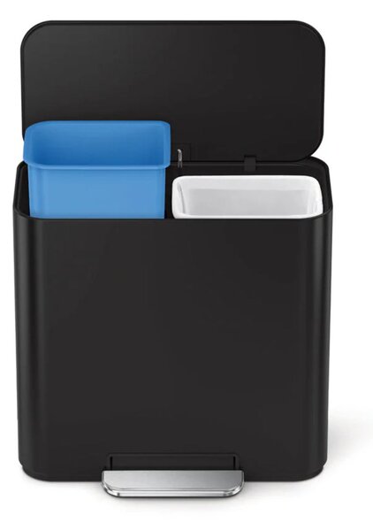 Simplehuman pedálový odpadkový koš na tříděný odpad DUAL MINI, 15 L, matná černá ocel