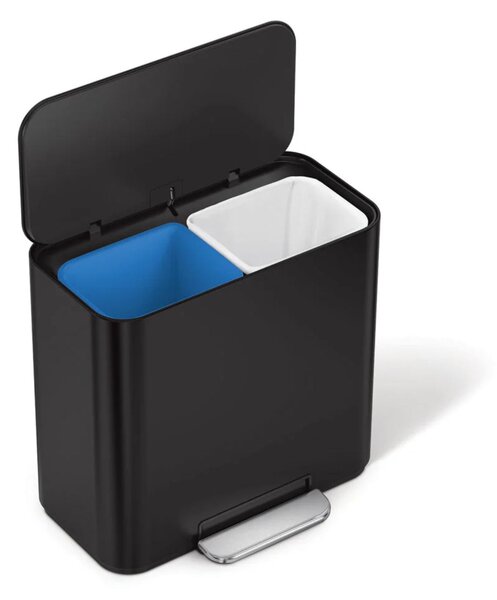 Simplehuman pedálový odpadkový koš na tříděný odpad DUAL MINI, 15 L, matná černá ocel
