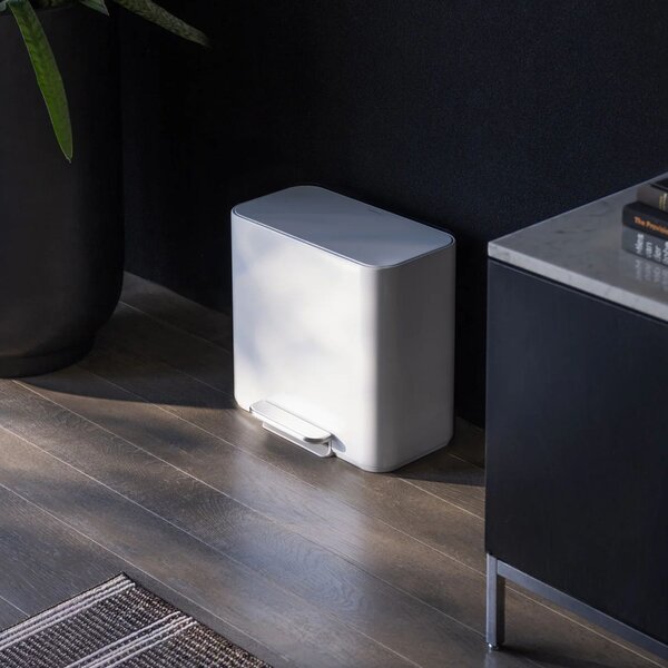 Simplehuman pedálový odpadkový koš na tříděný odpad DUAL MINI, 15 L, bílá ocel