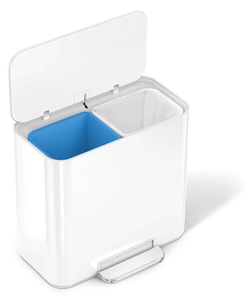 Simplehuman pedálový odpadkový koš na tříděný odpad DUAL MINI, 15 L, bílá ocel